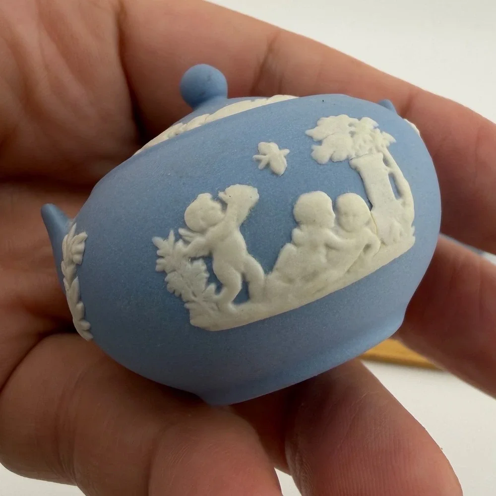 Wedgwood Jasperware Miniature Cream and Sugar Set Blue White Neoclassical Set